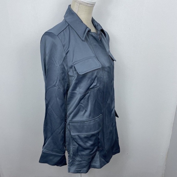 CHICOS Satin Explorer Utility Jacket 4 Pockets Chicos Sz 0 US Size 4/6 Gray NWT - Picture 6 of 9